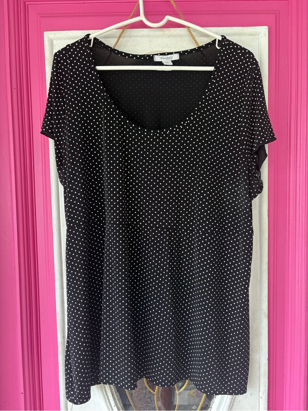 Dress Barn Black Polka Dot Short Sleeve Scoop Neck Top
